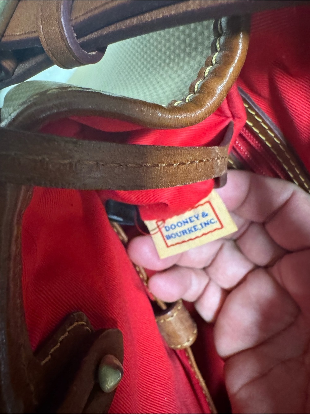 Dooney & Bourke Cream Satchel with Tan Leather Trim - Picture 13 of 15